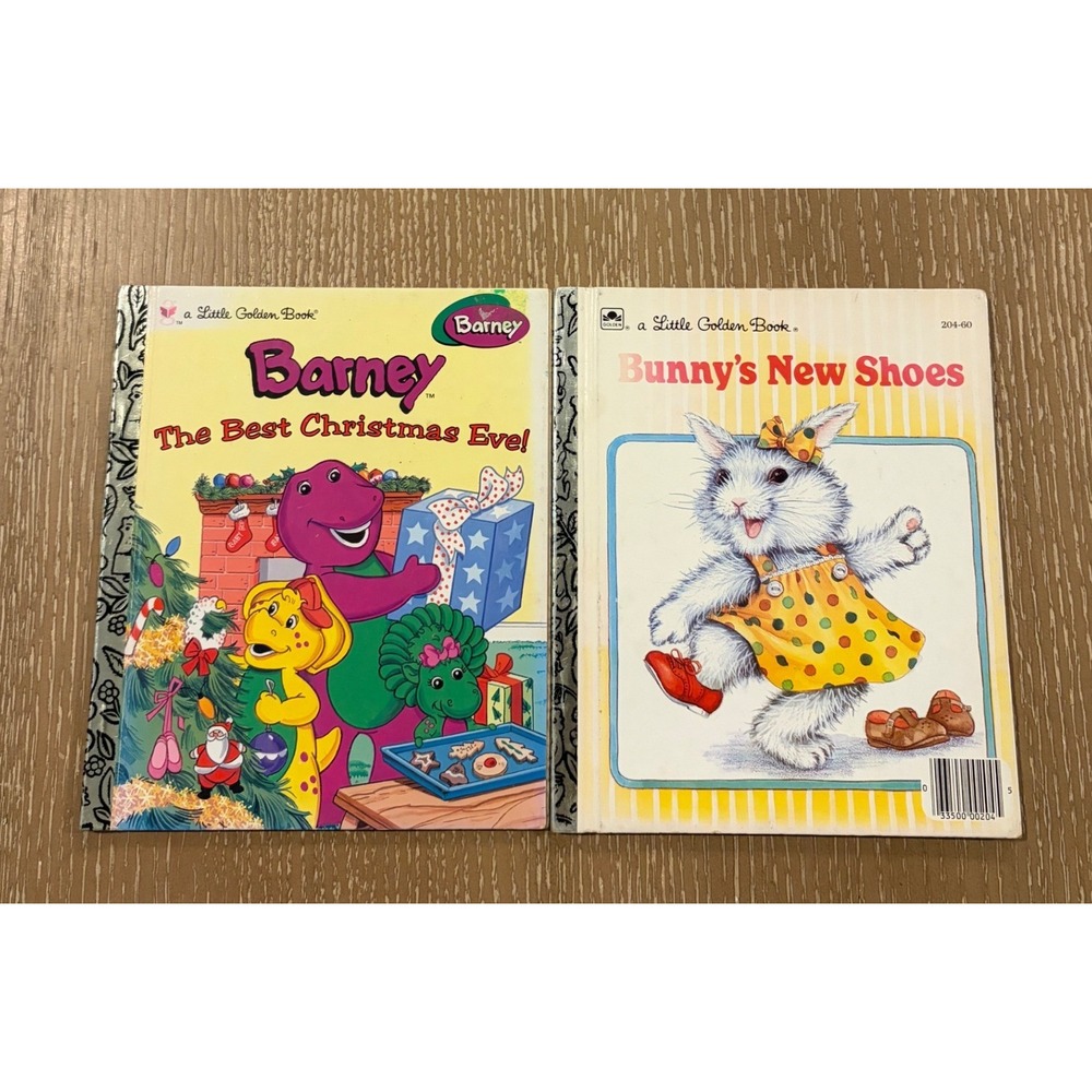 Lot 2 Little Golden Books Barney Best Christmas Eve Bunny's New Shoes Vintage